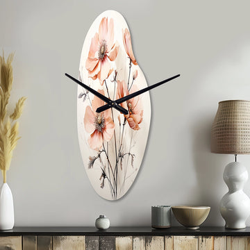 Peach Beige Minimalism Flower - Asymmetric Metal Wall Clock